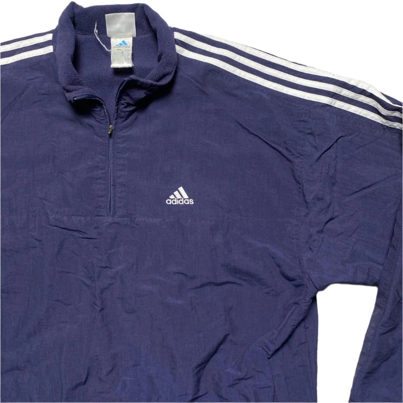 Adidas Vintage Navy and White Quarter Zip Padded Jacket (L)