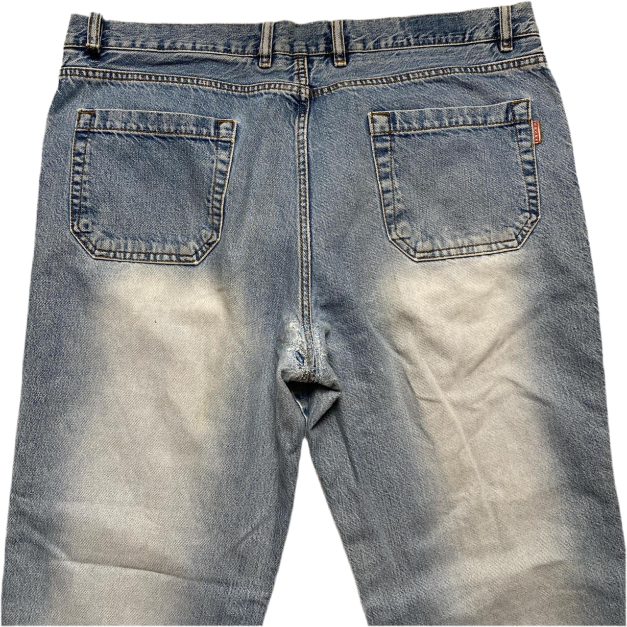 Prada Vintage Baggy Distressed Light Blue Stonewashed Jeans (38W)