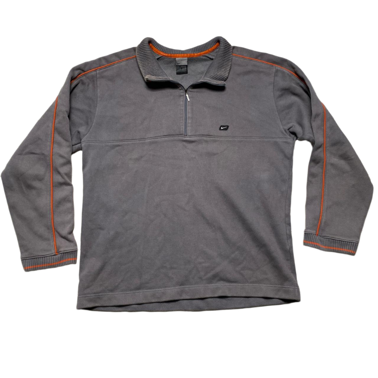 Nike Vintage Grey and Orange Y2K Quarter Zip Jumper (L)