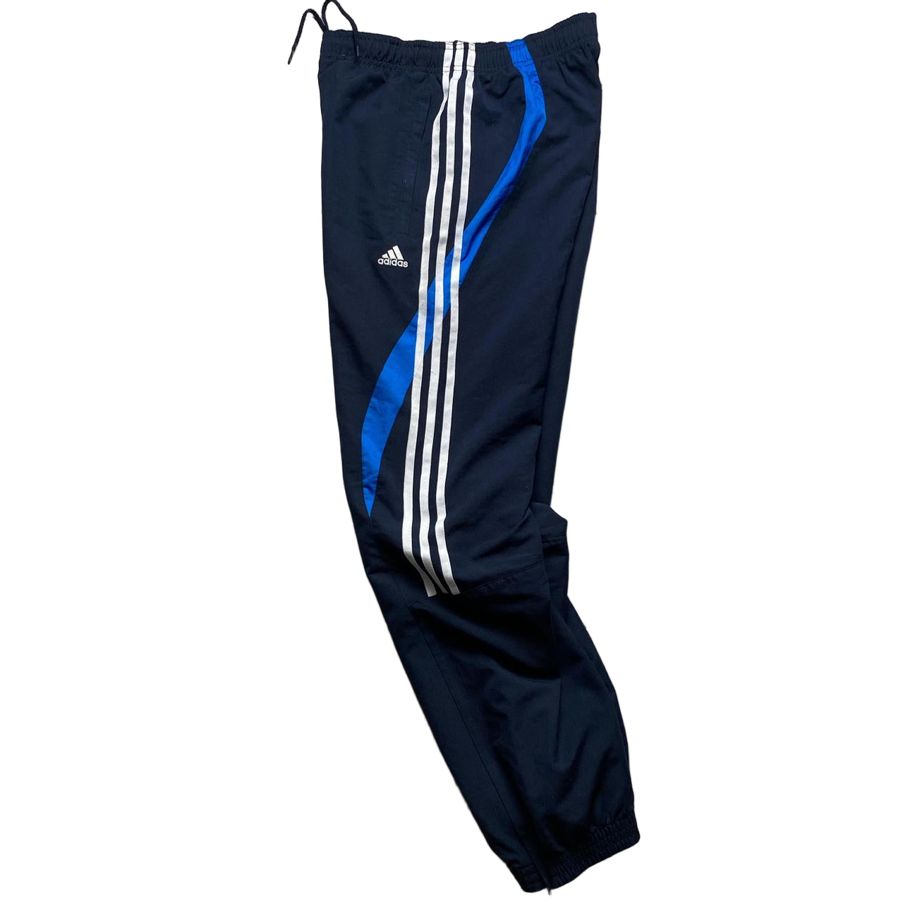 Adidas Navy Blue and White Shell Trackpant Bottoms (S)