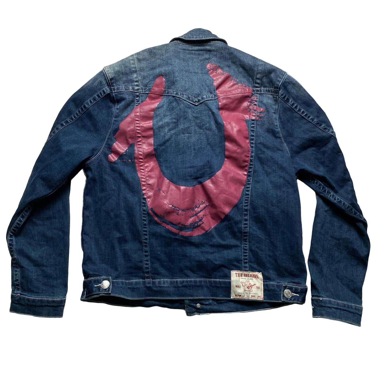 True Religon Denim White Stitch Navy Stonewash Denim Jacket (XL)