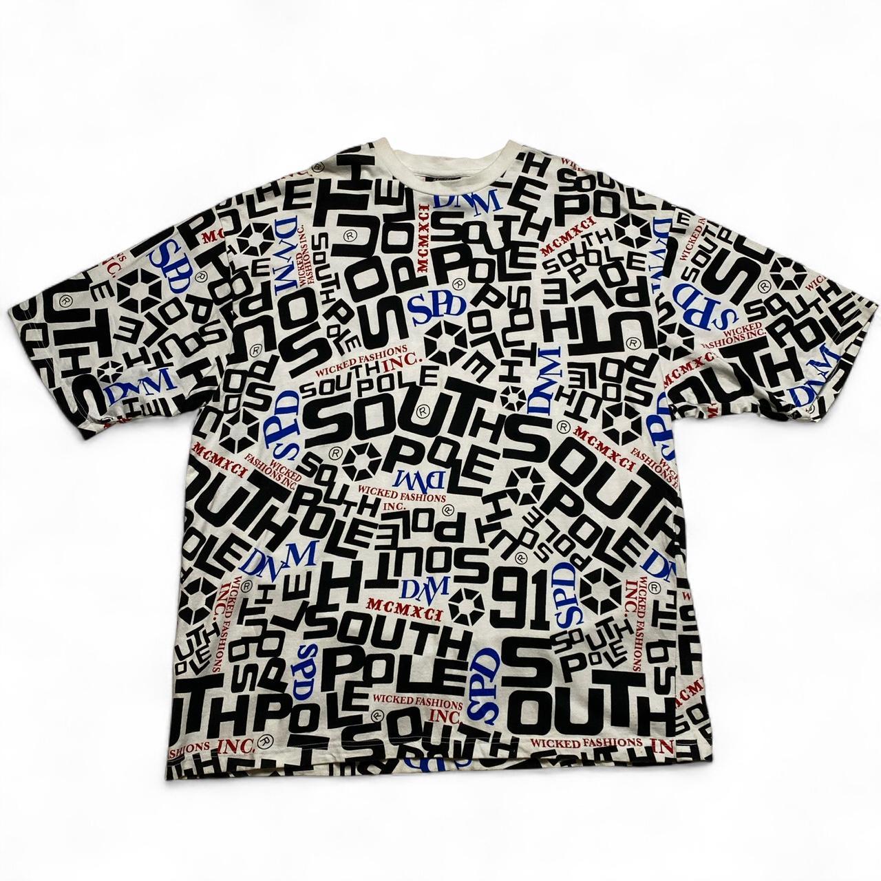 South Pole White Black Blue and Red Vintage 90’s y2k All Over Prints T Shirt (2XL)