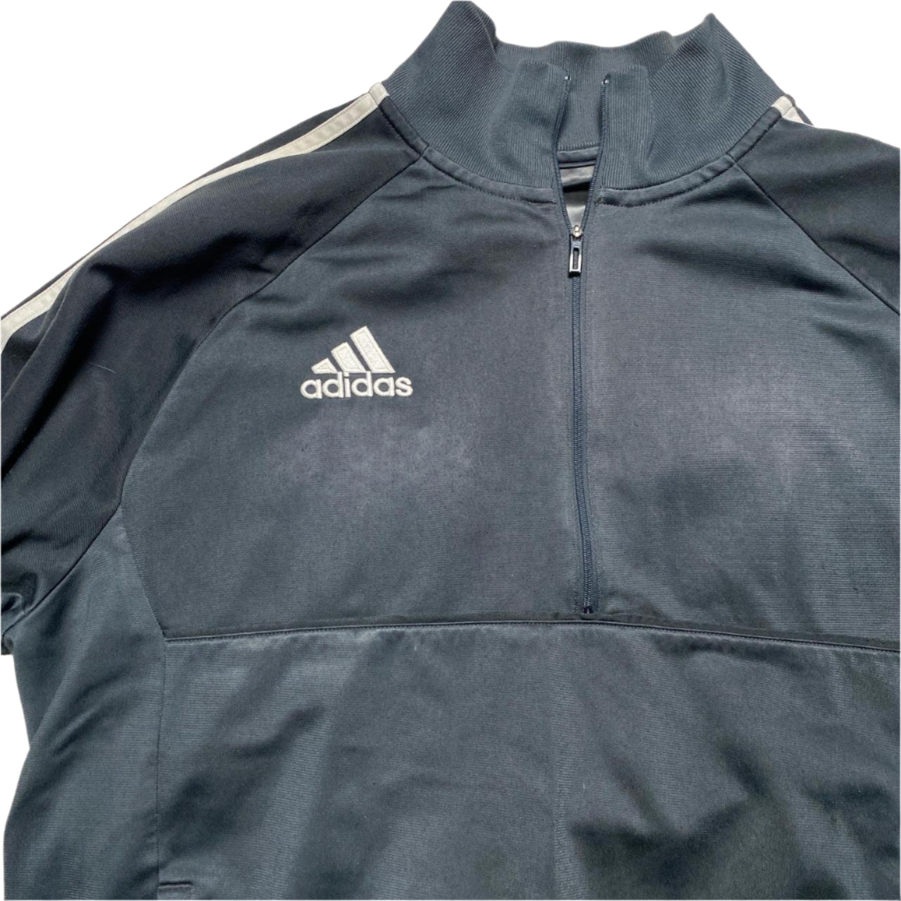 Adidas Football Grey and White Stripe Quarter Zip (L)