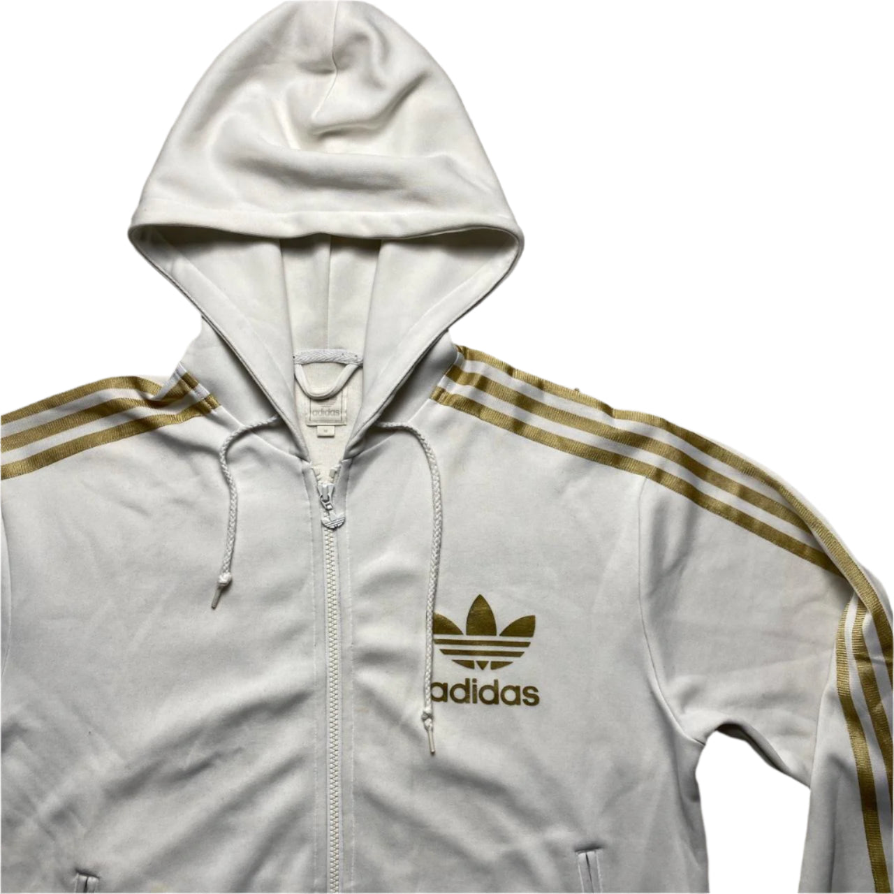 Adidas Originals White and Gold Hooded Tracksuit Jacket (M)