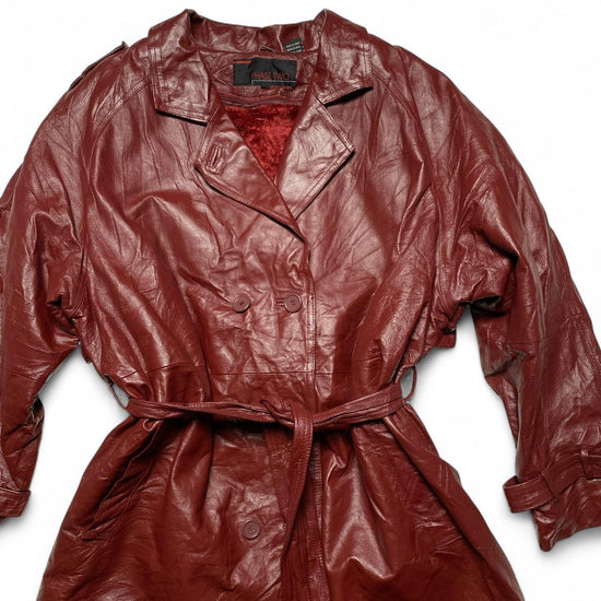 Phase Two Vintage Burgundy Long Fur Lined Trench Coat (2XL)