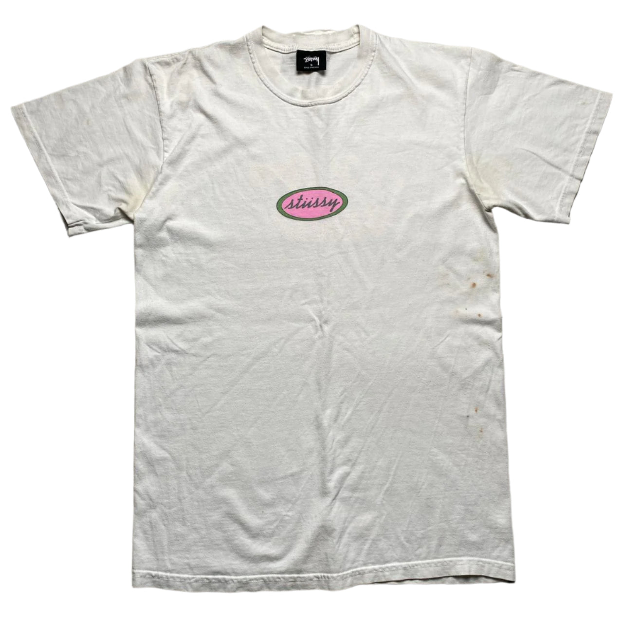 Stussy White Pink and Green T Shirt (S)
