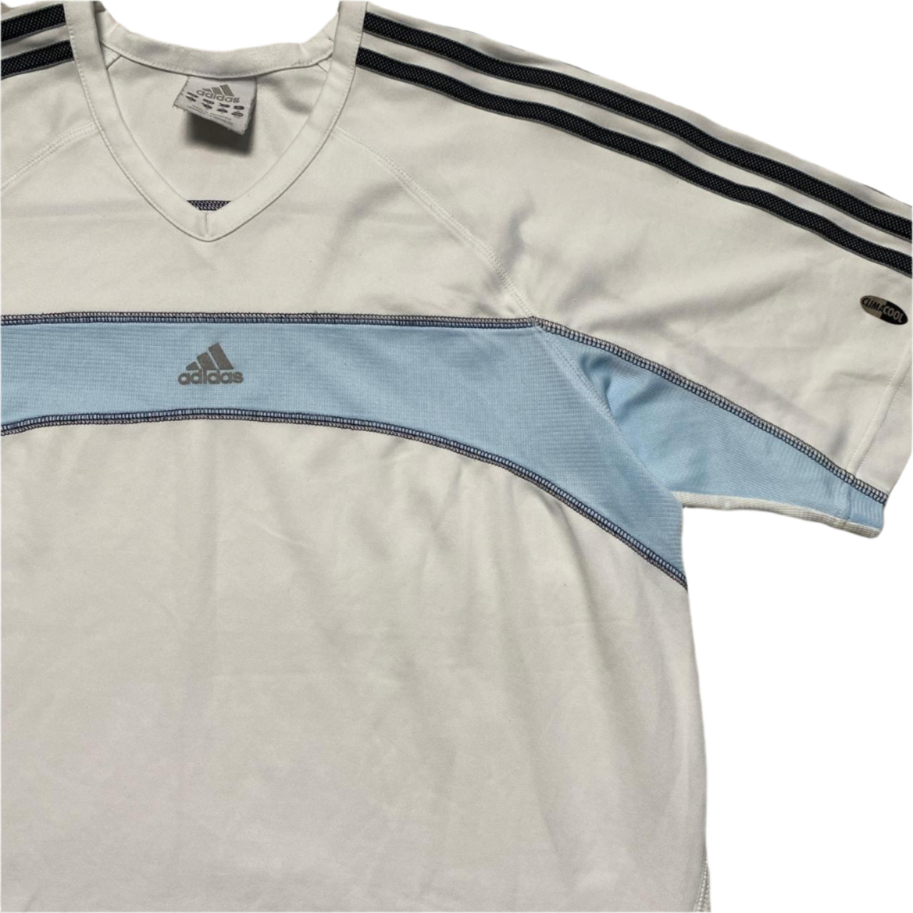 Adidas Climacool Vintage y2k White and Baby Blue Jersey T Shirt (M)