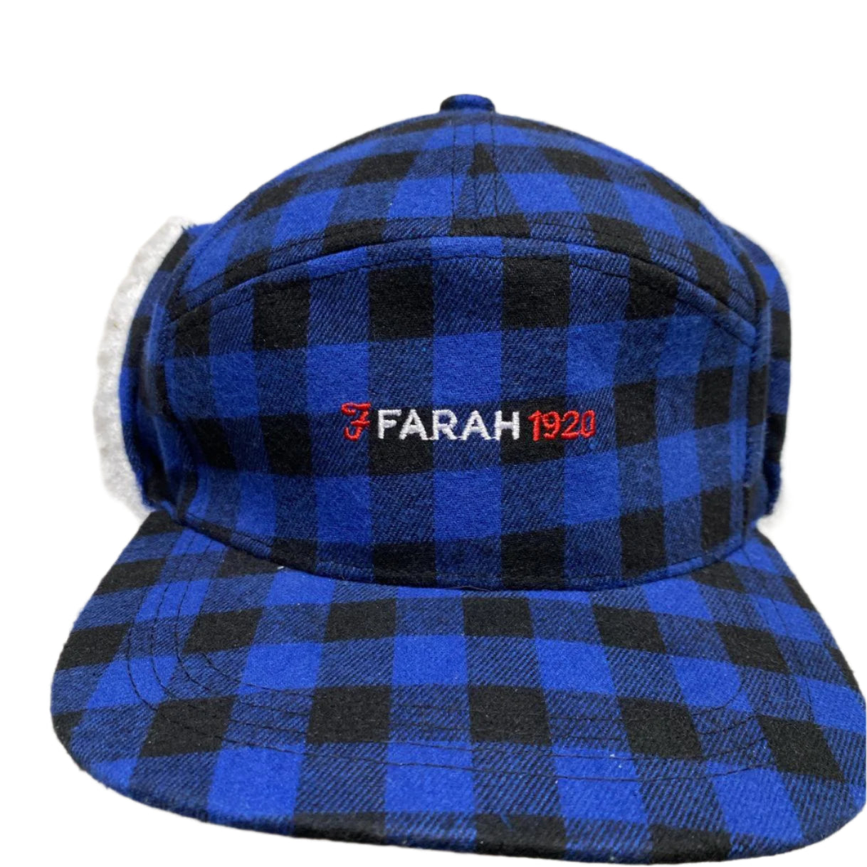 Farah Checked Blue and Black Plaid Dog Ear Trapper Ear Flap Hat