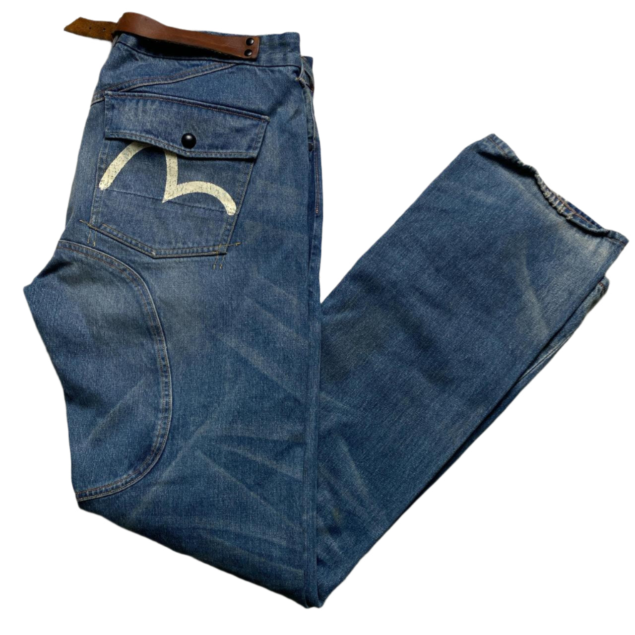 Evisu Vintage Blue and White Daicock Jeans (38W)