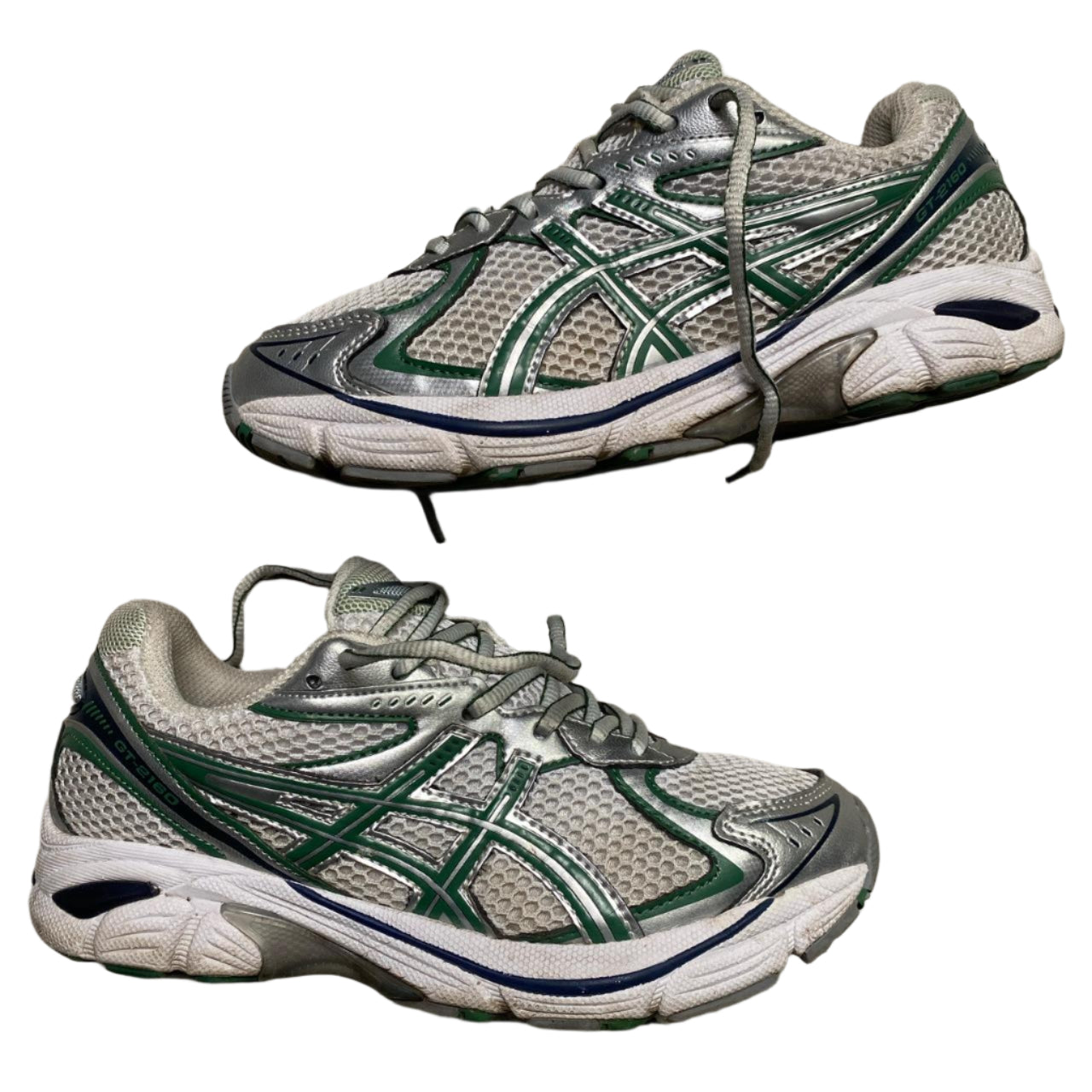 Asics GT-2160 Silver White and Green Womens Trainers (UK 5)