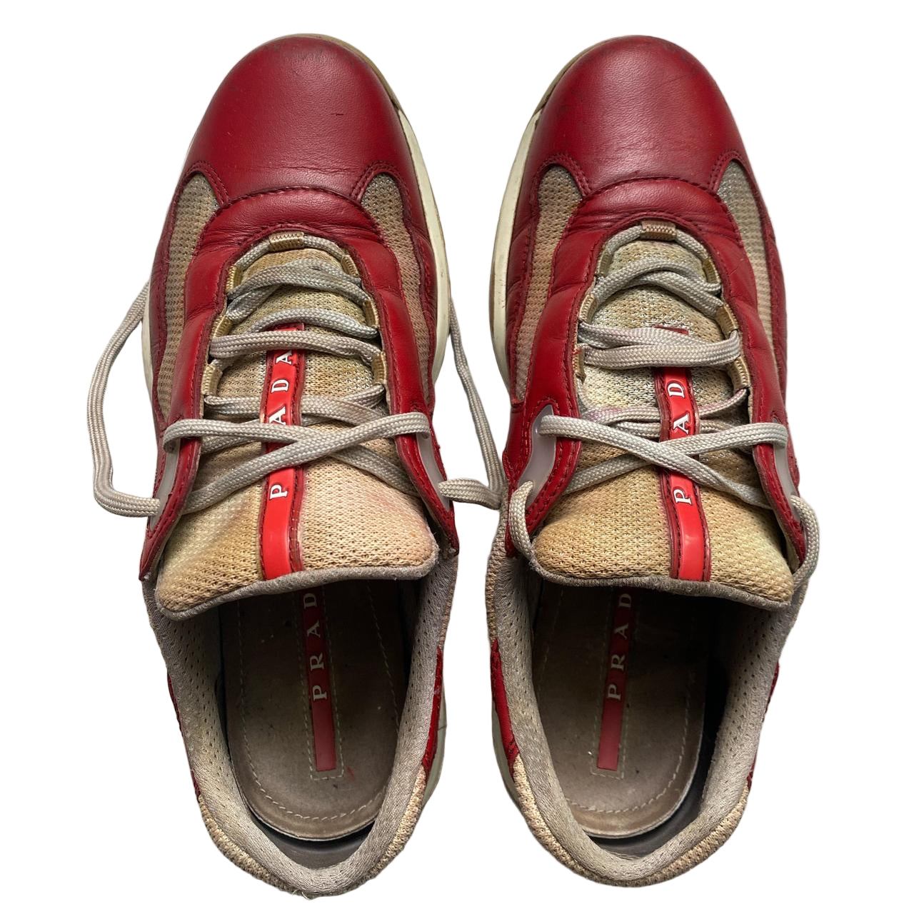 Prada Americas Cup Vintage Red and Grey Low Trainers (UK 5)