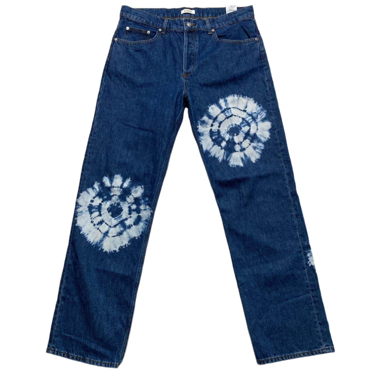 Sandro Navy Blue and Shell Tie Dye Baggy Jeans (34W)