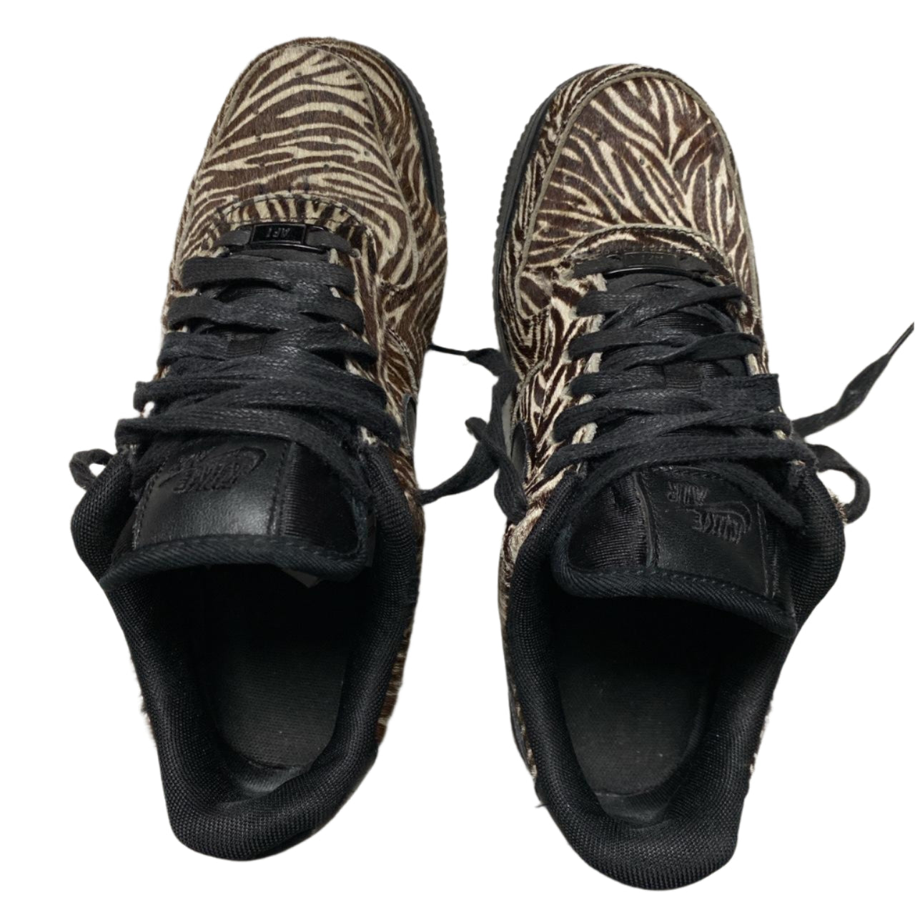 Nike Air Force 1 Brown and White Zebra Print Stripes Pony Hair (UK 5)