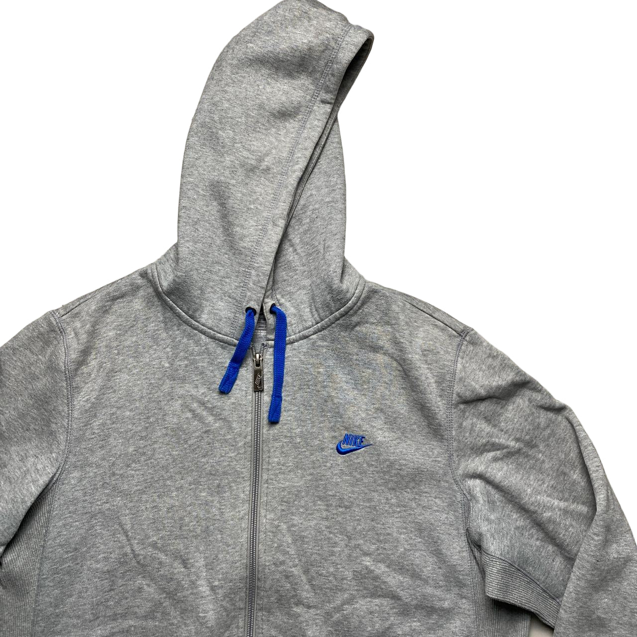 Nike Grey and Blue Swoosh Vintage Hoodie (L)