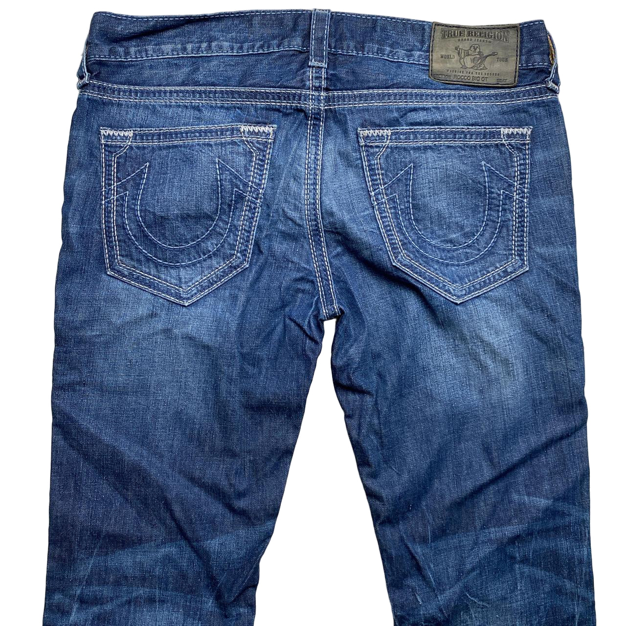 True Religion Rocco Big QT White Stitch Navy Jeans (36W)