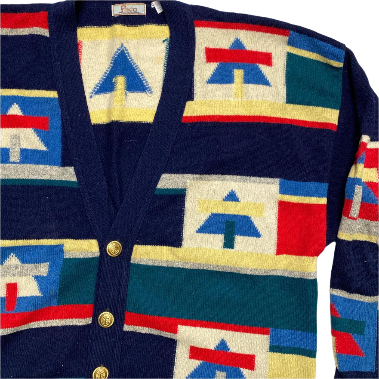 Paco Vintage 90βs Wool Multi Colour Cardigan Jumper (L)