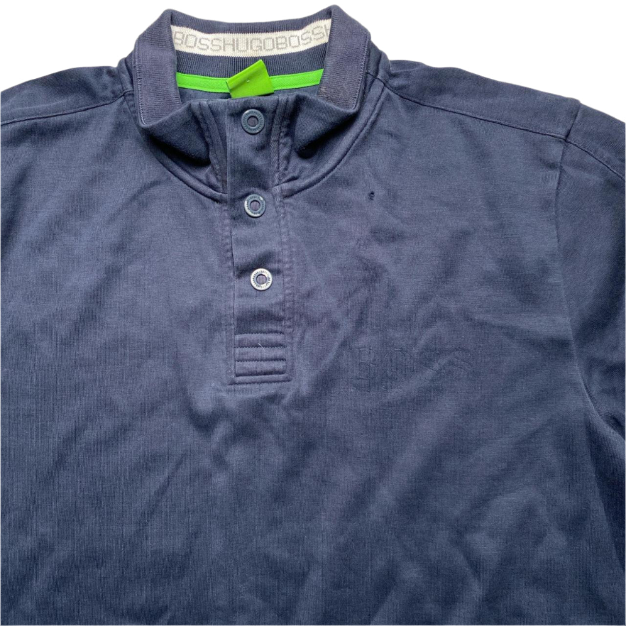 Hugo Boss Green Navy and Grey Quarter Button Jumper (L)