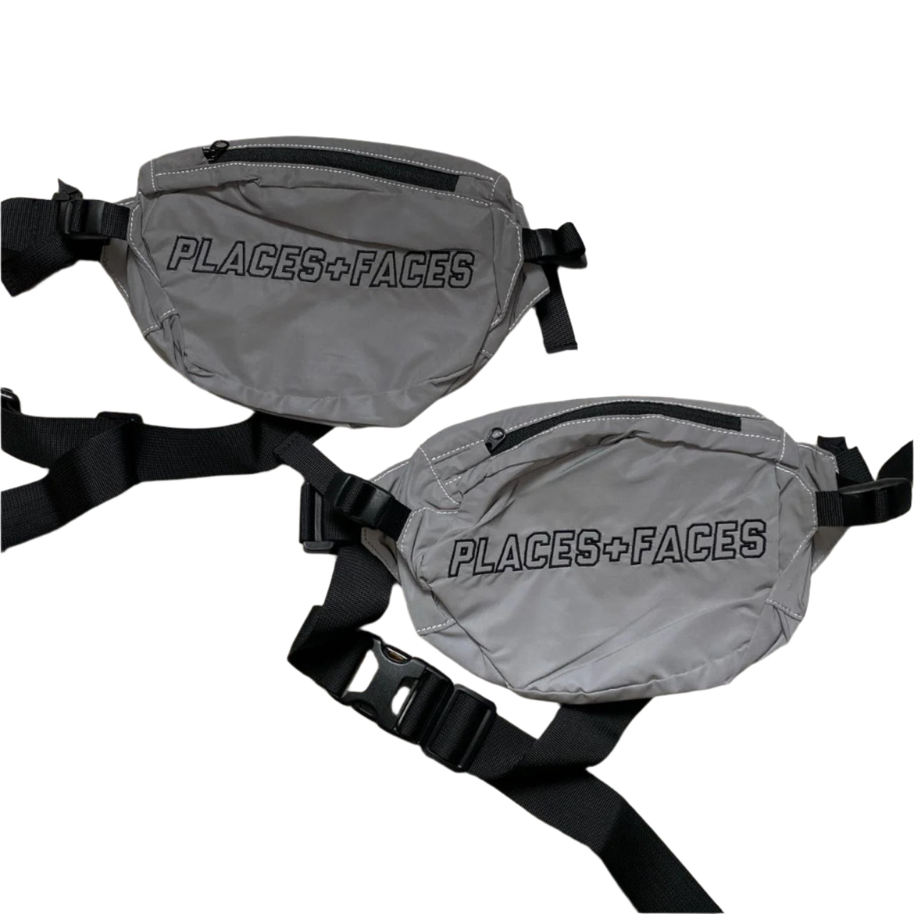 Places and Faces Reflective Silver and Black Pouch Bum Fannypack Bag