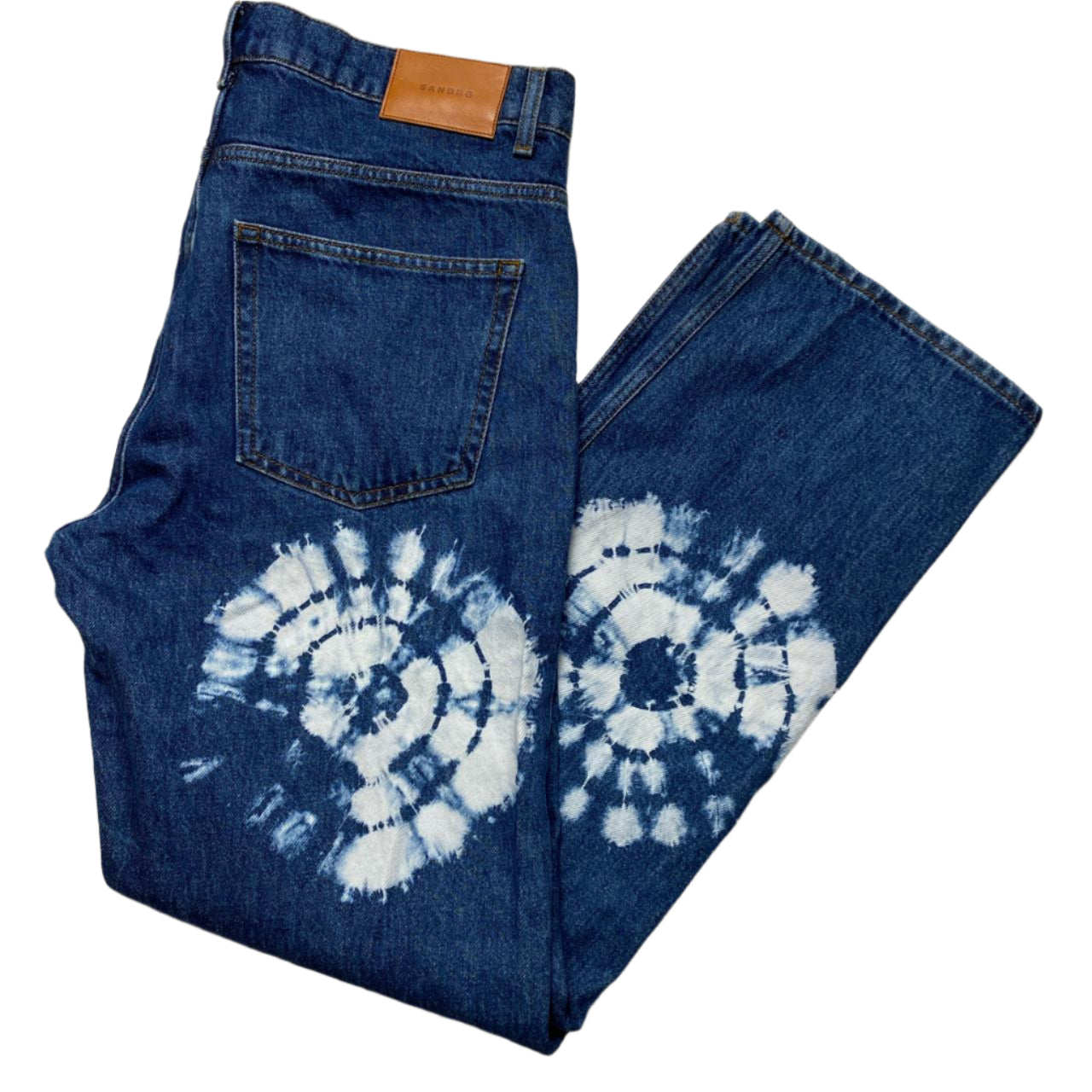 Sandro Navy Blue and Shell Tie Dye Baggy Jeans (34W)