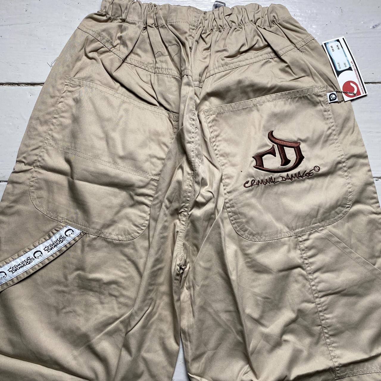 Criminal Damge Khaki Beige Cargo Parachute Baggy Combat Shorts