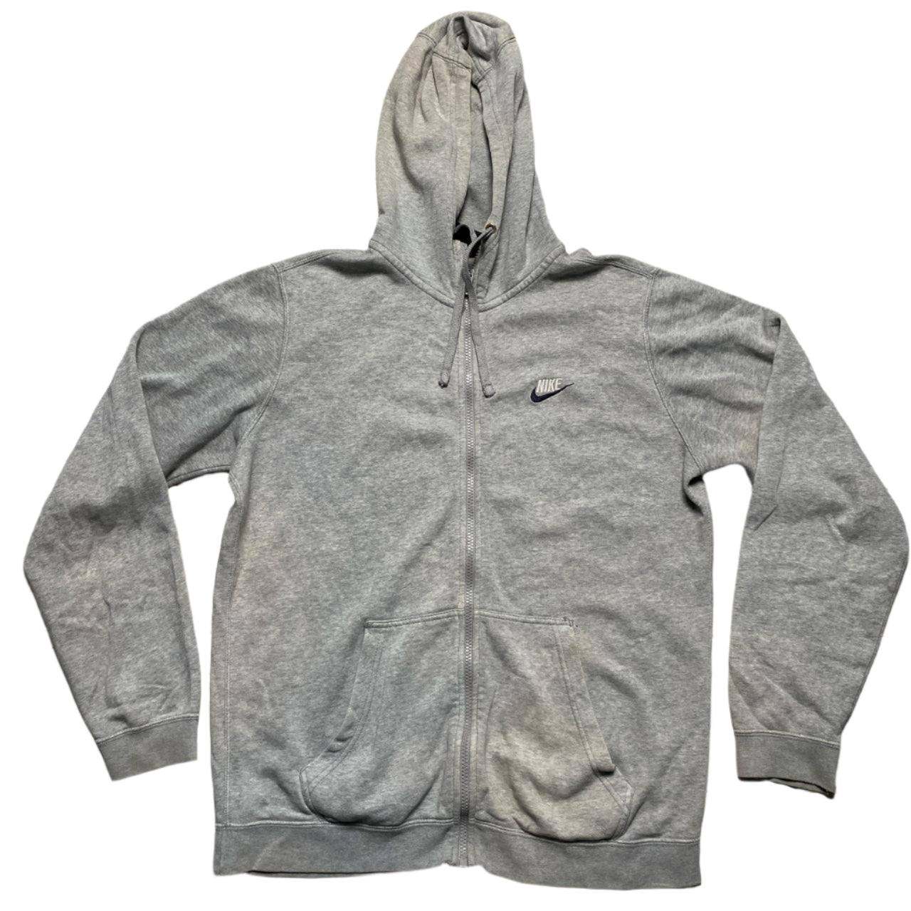 Nike Grey and White Swoosh Zip Up Hoodie (M)