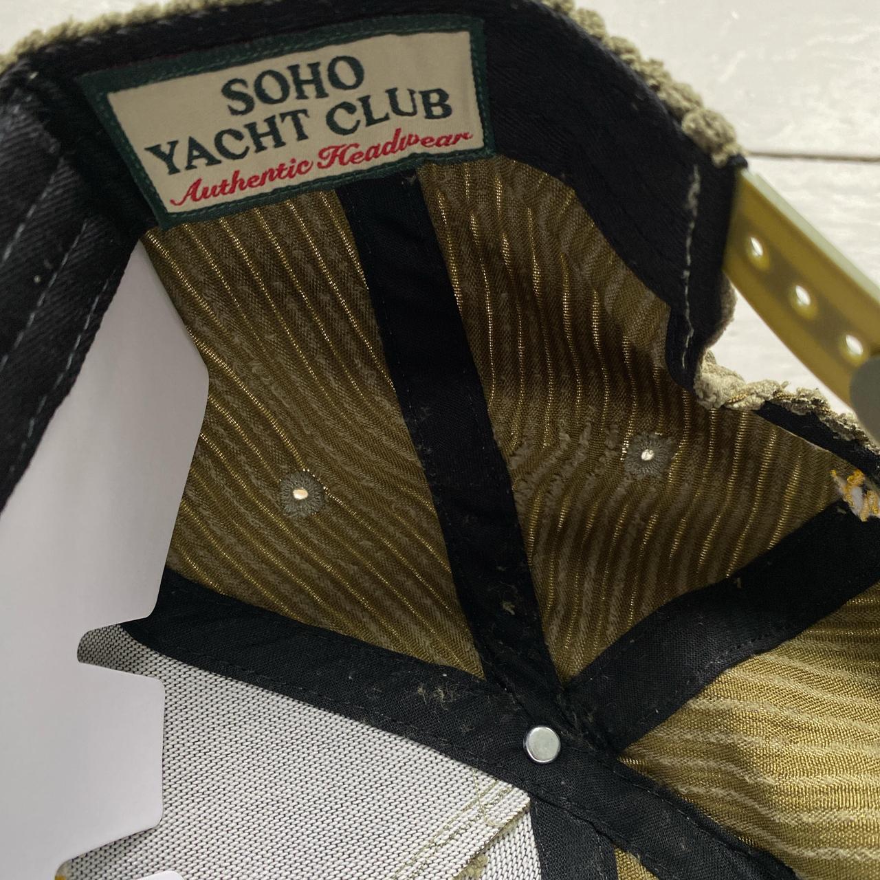 Corteiz Soho Yacht Club Corduroy Khaki Green and Gold Velour Snapback Cap