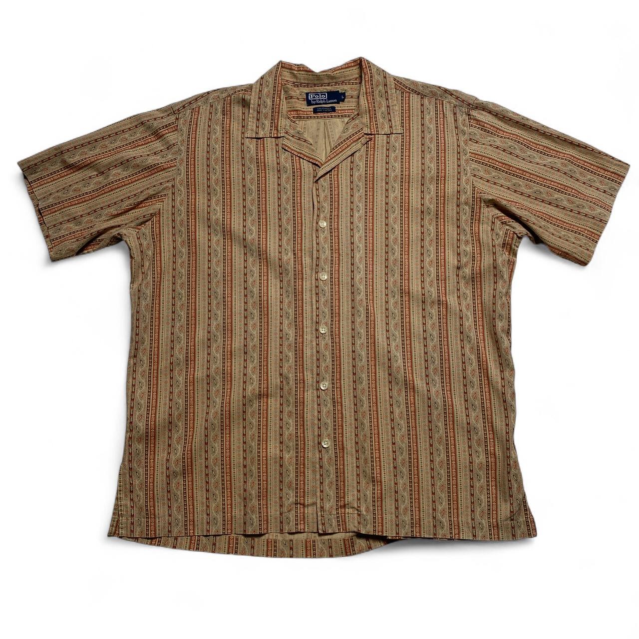 Polo Ralph Lauren Caldwell Tribal Striped Orange and Light Brown Short Sleeve Shirt (L)