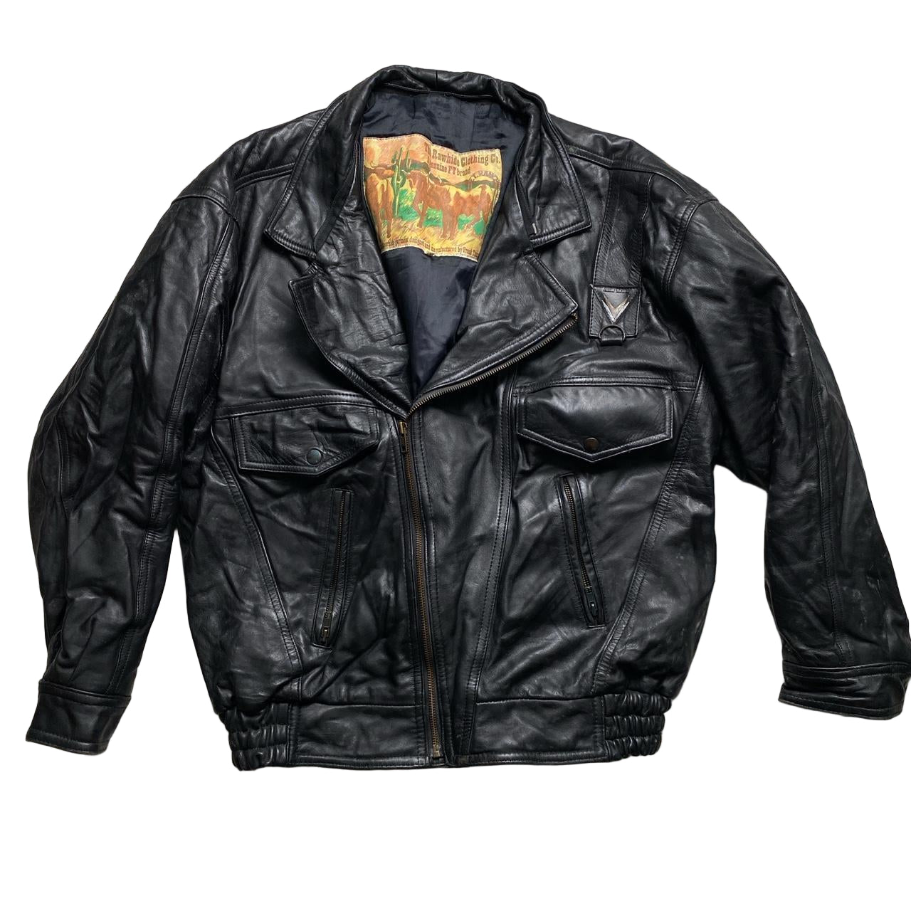 Frank Thomas Rawhide Clothing Co Black Leather Bomber Jacket (XL)