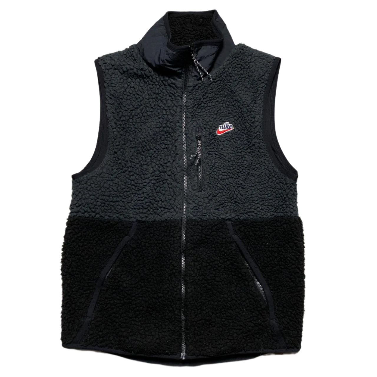 Nike Black and Grey Sherpa Fleece Gilet (S)