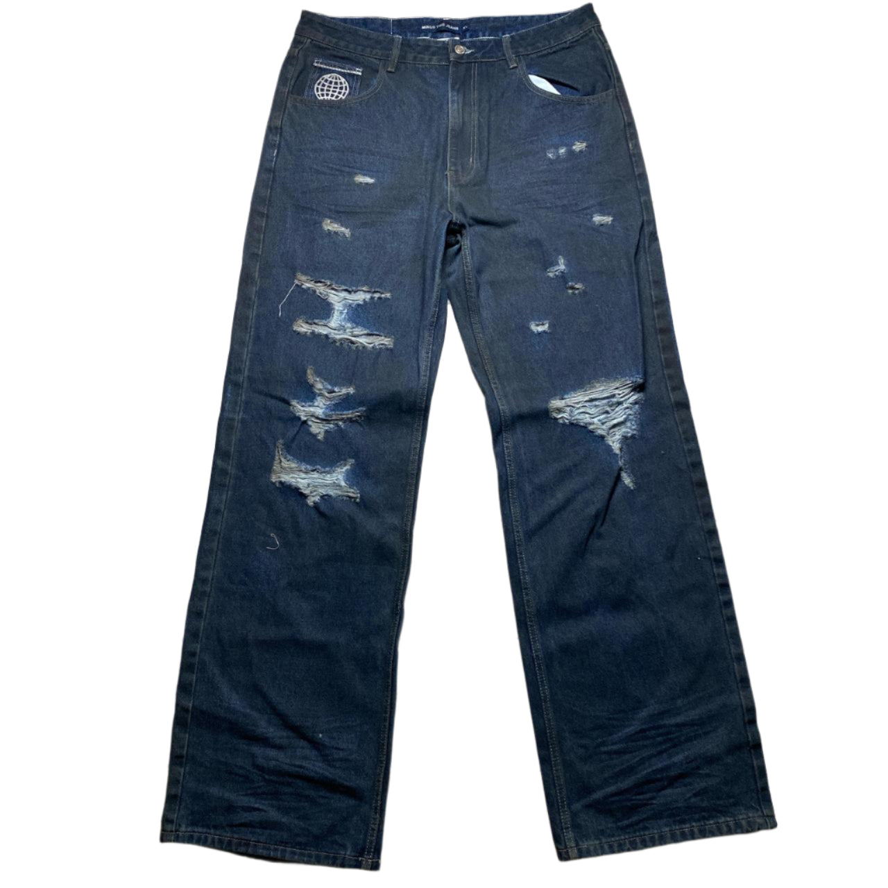 Minus Two Baggy Distressed Navy Jeans (36W)