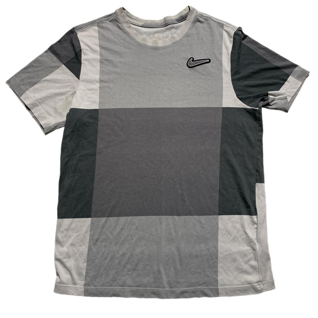 Nike Running Reflective Checked Patchwork Grey Black and White Shorts and T Shirt Set (L)