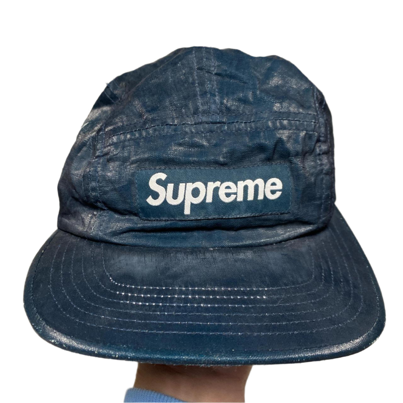 Supreme Navy and White 5 Panel Cap
