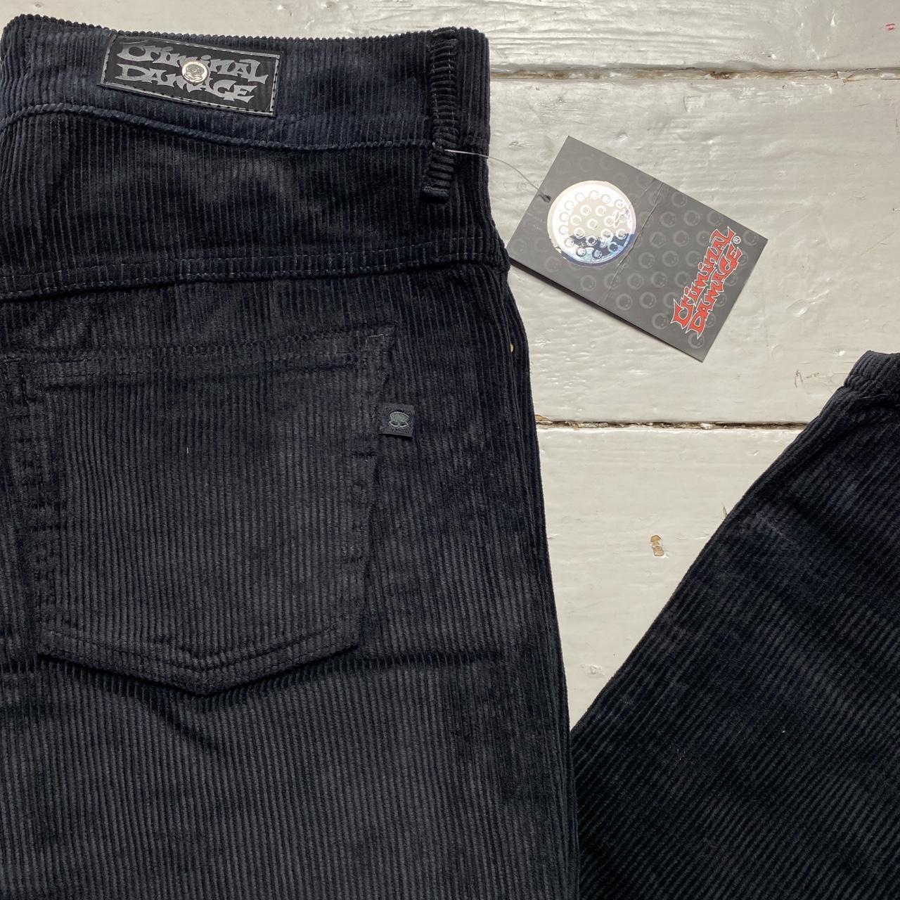 Criminal Damage Black Corduroy Bootcut Jean Trousers