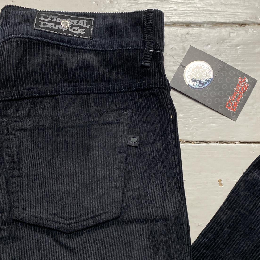Criminal Damage Black Corduroy Bootcut Jean Trousers (34W)
