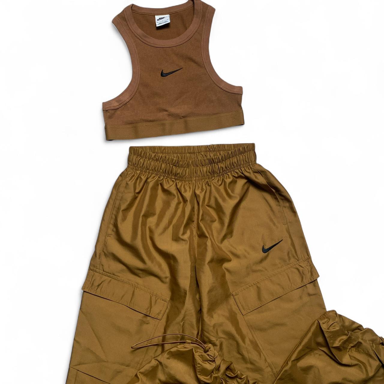 Nike Brown and Black Crop Vest and Shell Nylon Bottoms Tracksuit Set (S)