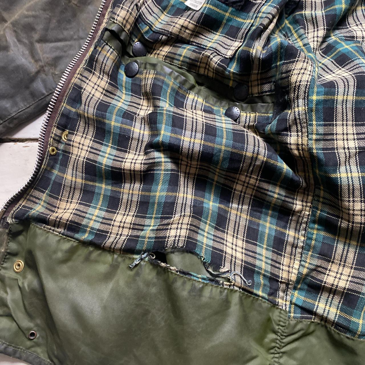 Barbour Waxed Border Khaki Green Tartan Parka Hooded Jacket (L)