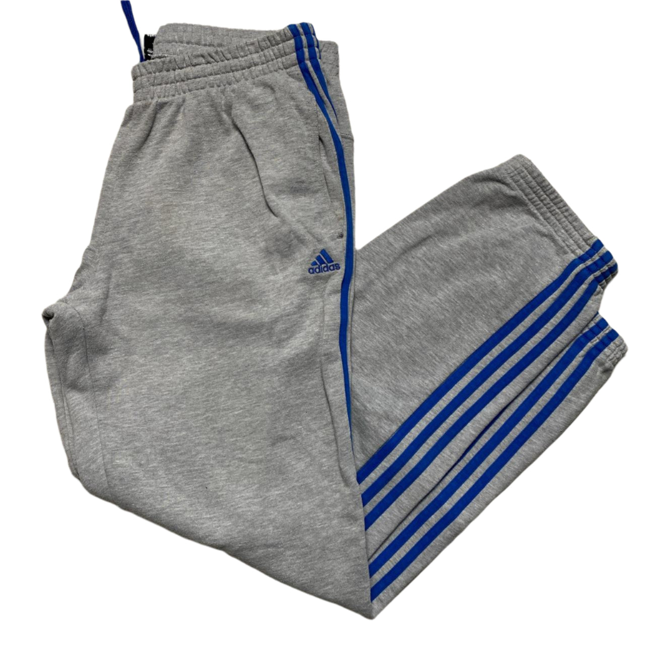 Adidas Grey and Blue Performance Essentials Baggy Joggers (S)