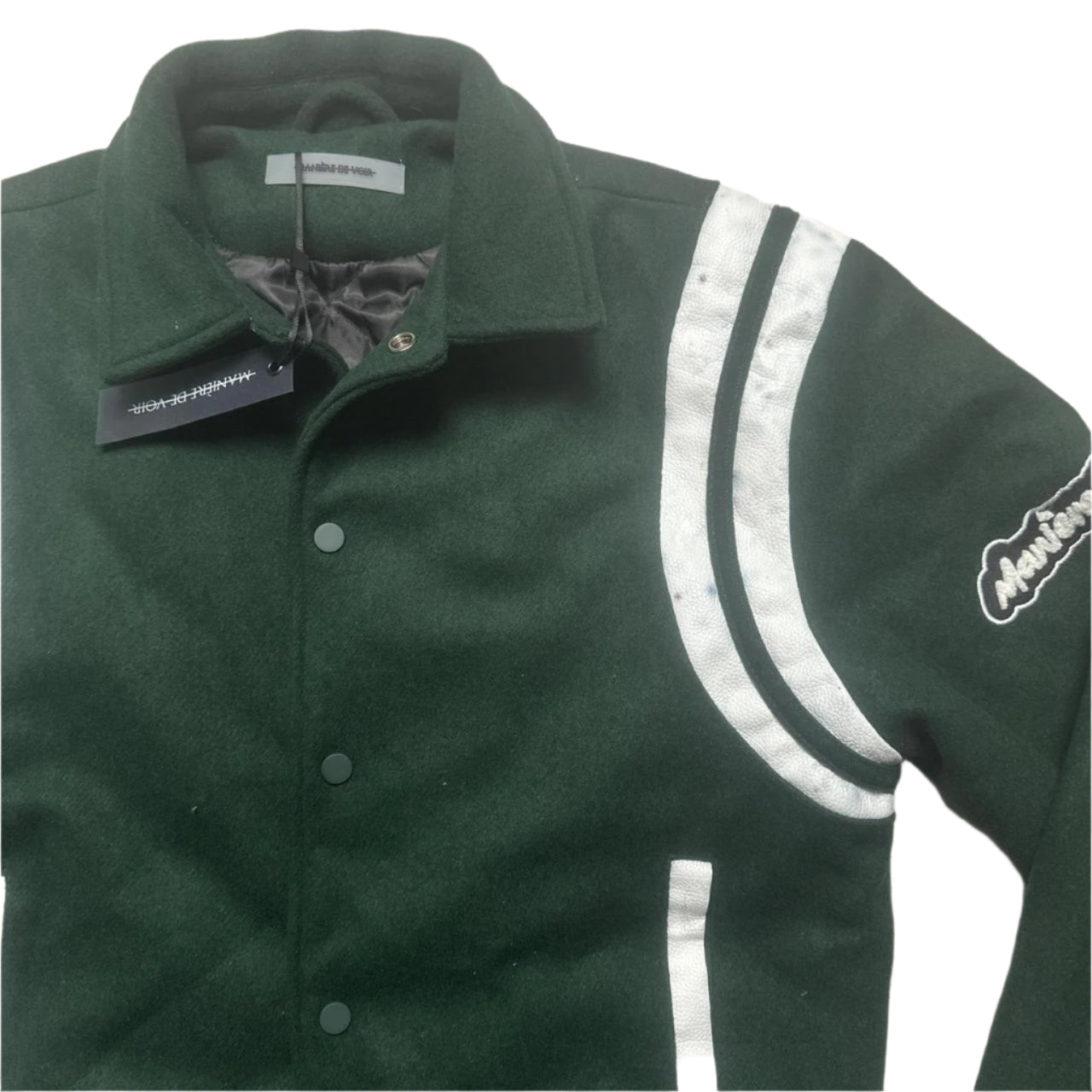 Maniere De Voir World Is Yours Green and White Bomber Jacket (S)