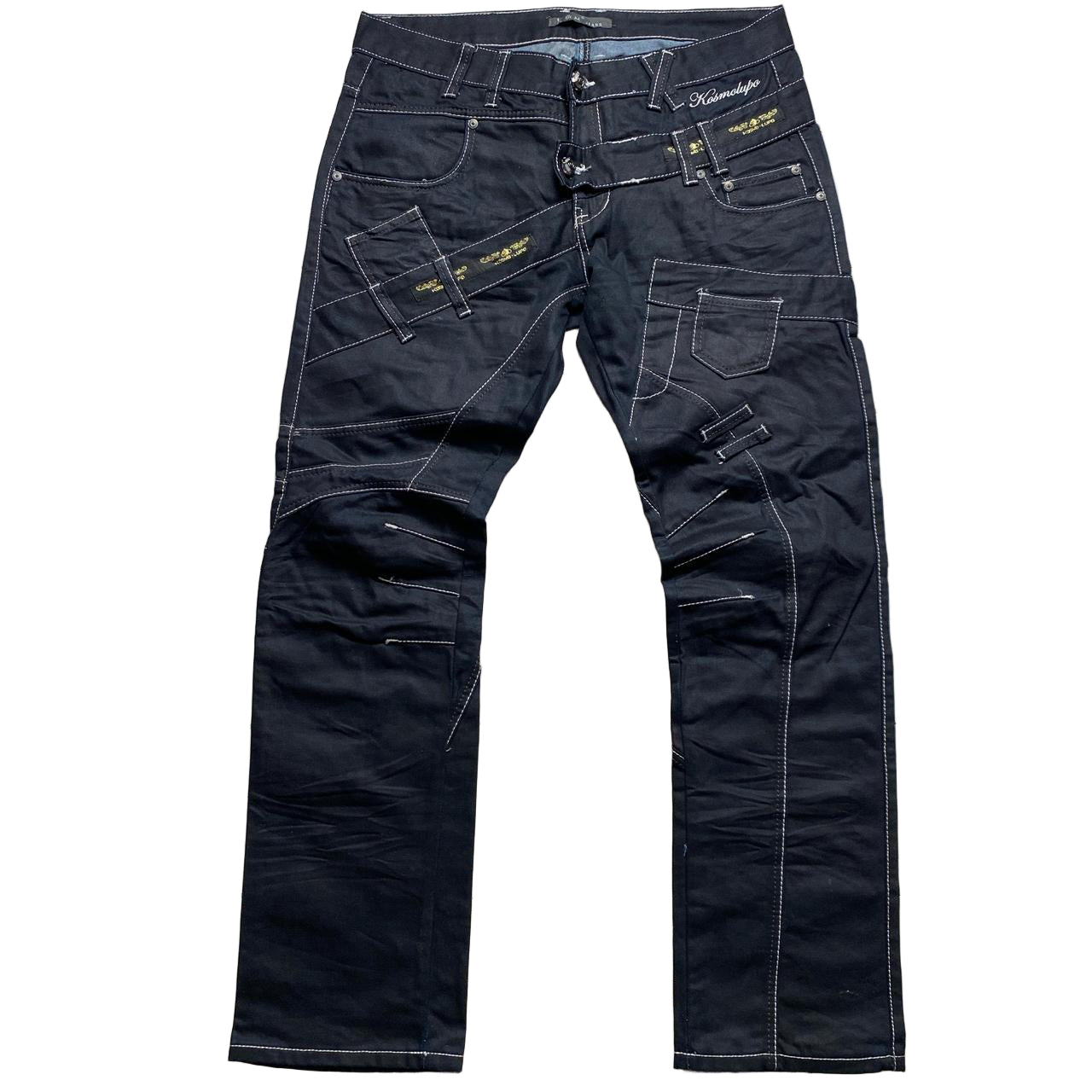 K&M Vintage Kosmolupo White Stitch Embroidery y2k Jeans (34W)