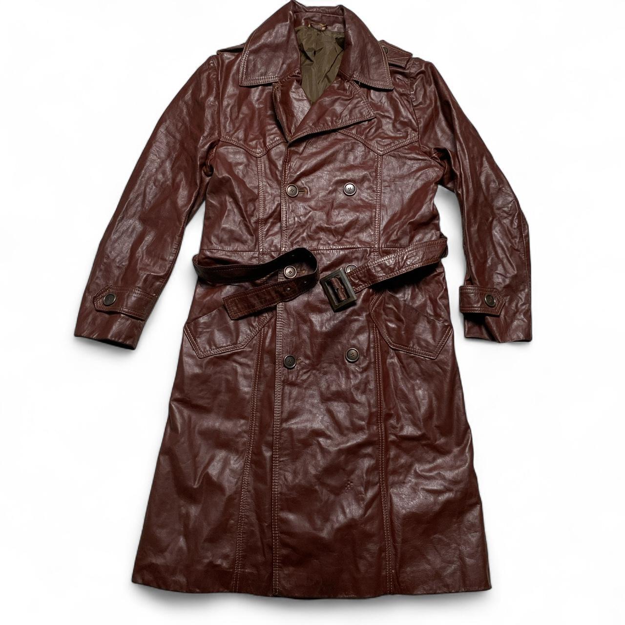 Brown Leather Womens Trench Coat Jacket (M)