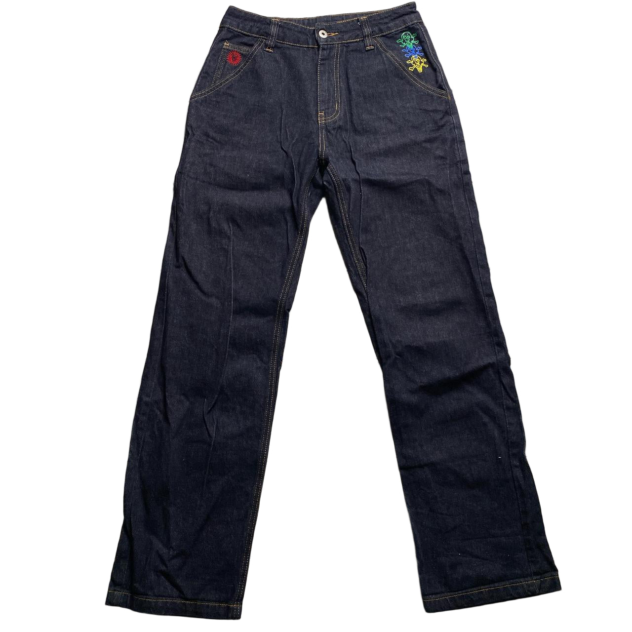 Ice Cream Big Print Graphic Jeans Green Blue and Yellow (28W)