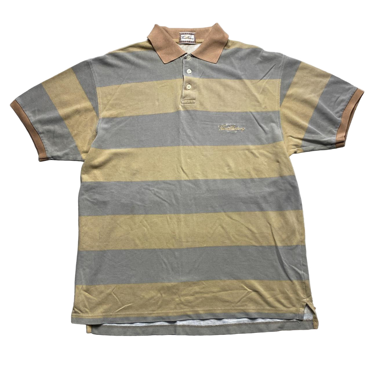 Thomas Burberry Vintage Cream and Grey Polo Shirt (L)