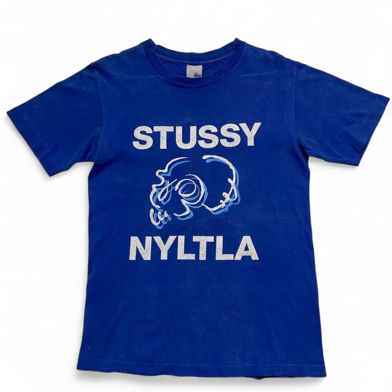 Stussy Vintage Blue and White Skull T Shirt (S)