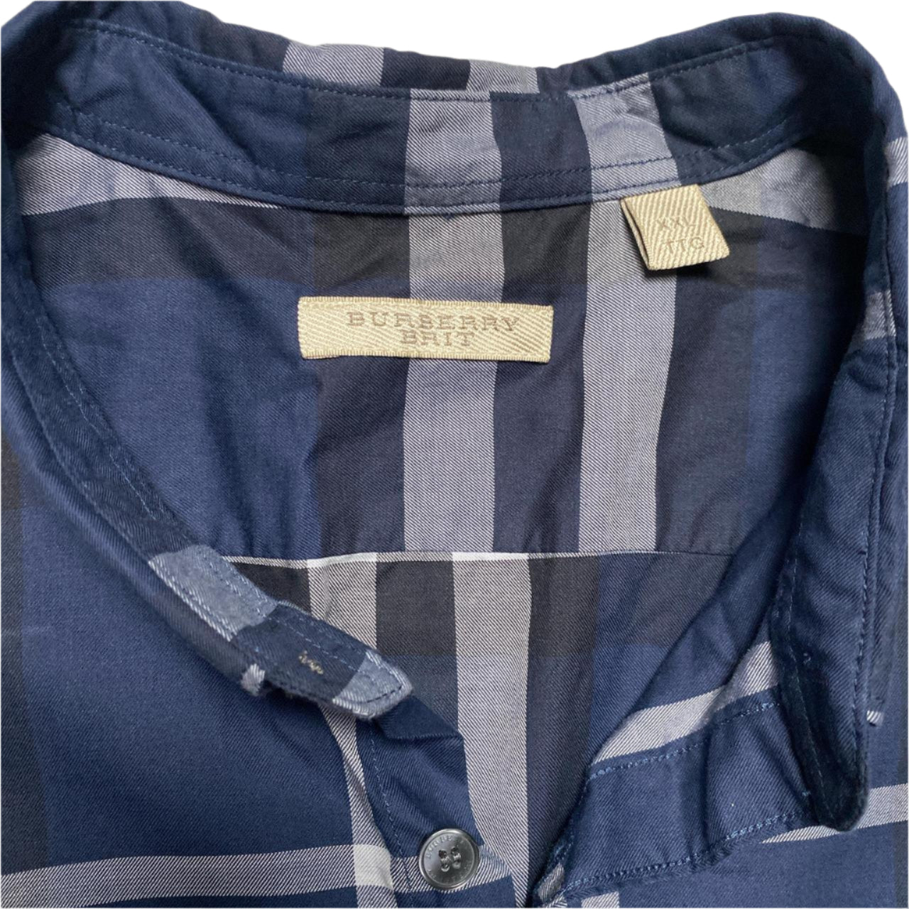 Burberry Nova Check Navy Blue Black and White Long Sleeve Shirt (2XL)
