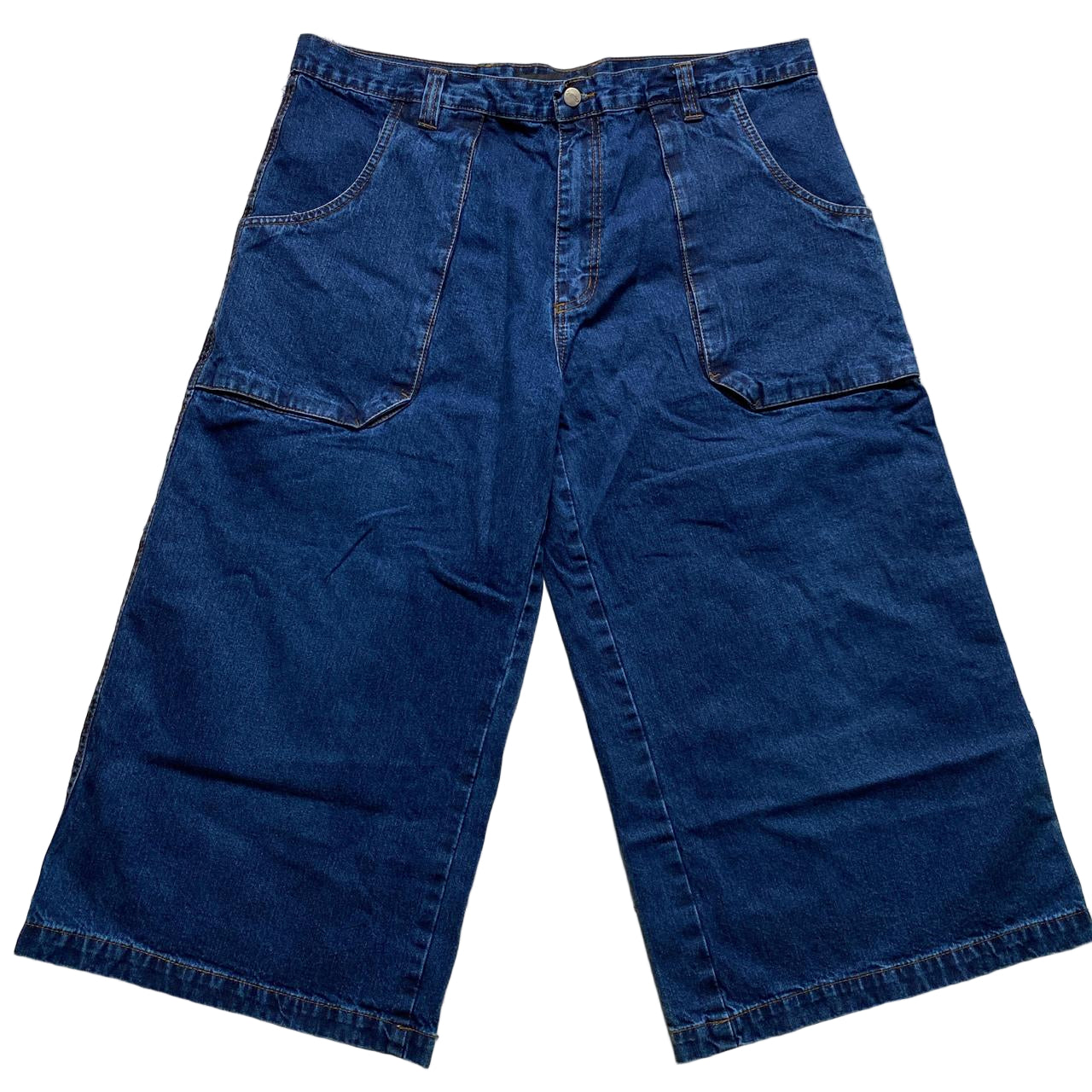 Criminal Damage Baggy Embroidered Navy and Red Jorts Jean Shorts (38W/40W)