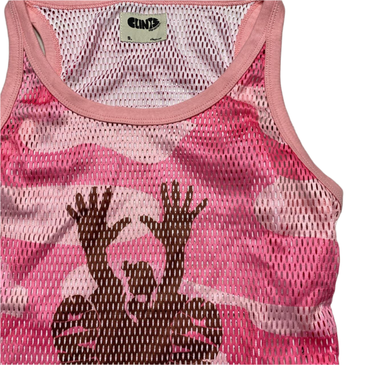 Clints Pink and White Camouflage Tank Top Mesh Vest (S)
