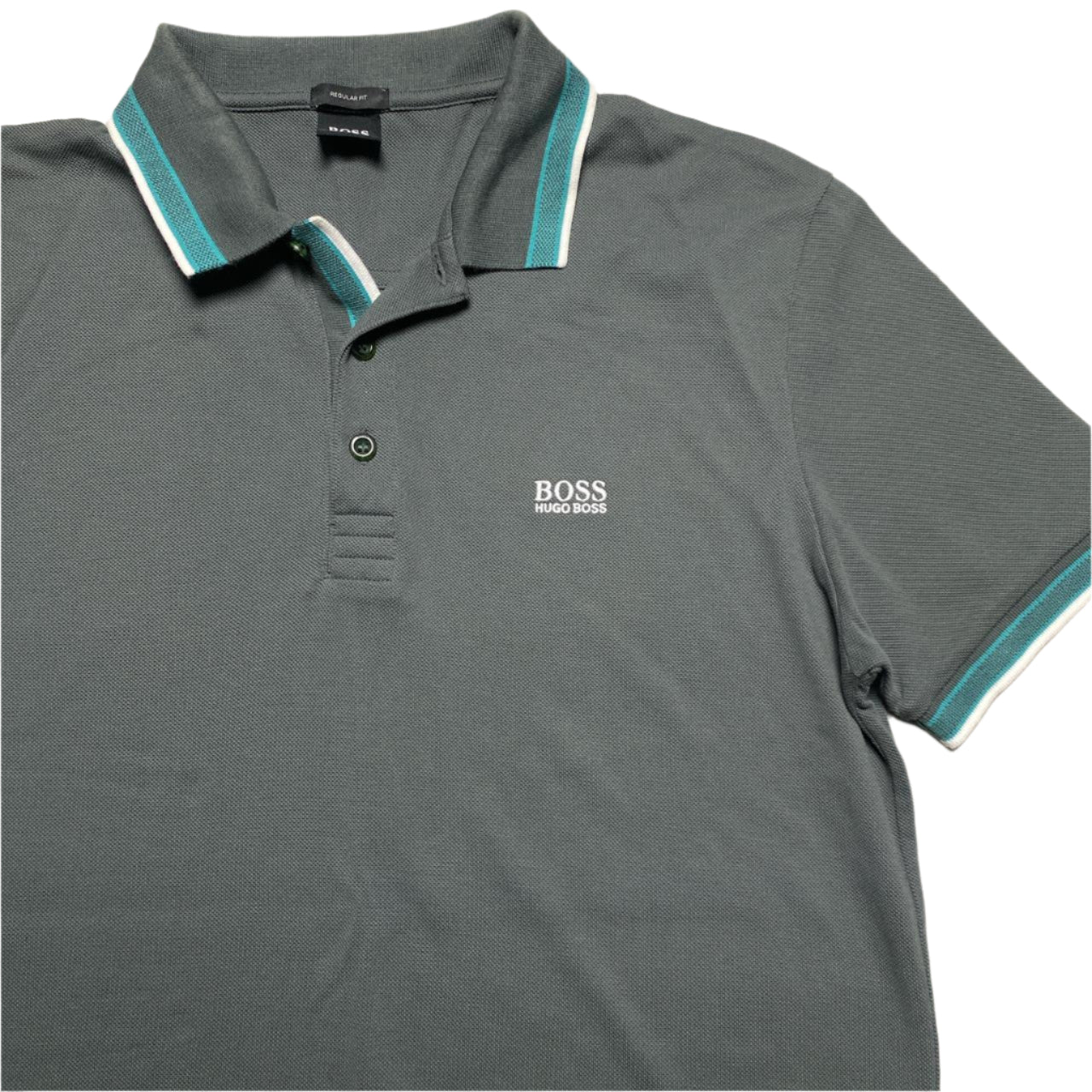 Hugo Boss Grey White and Blue Polo Shirt (L)