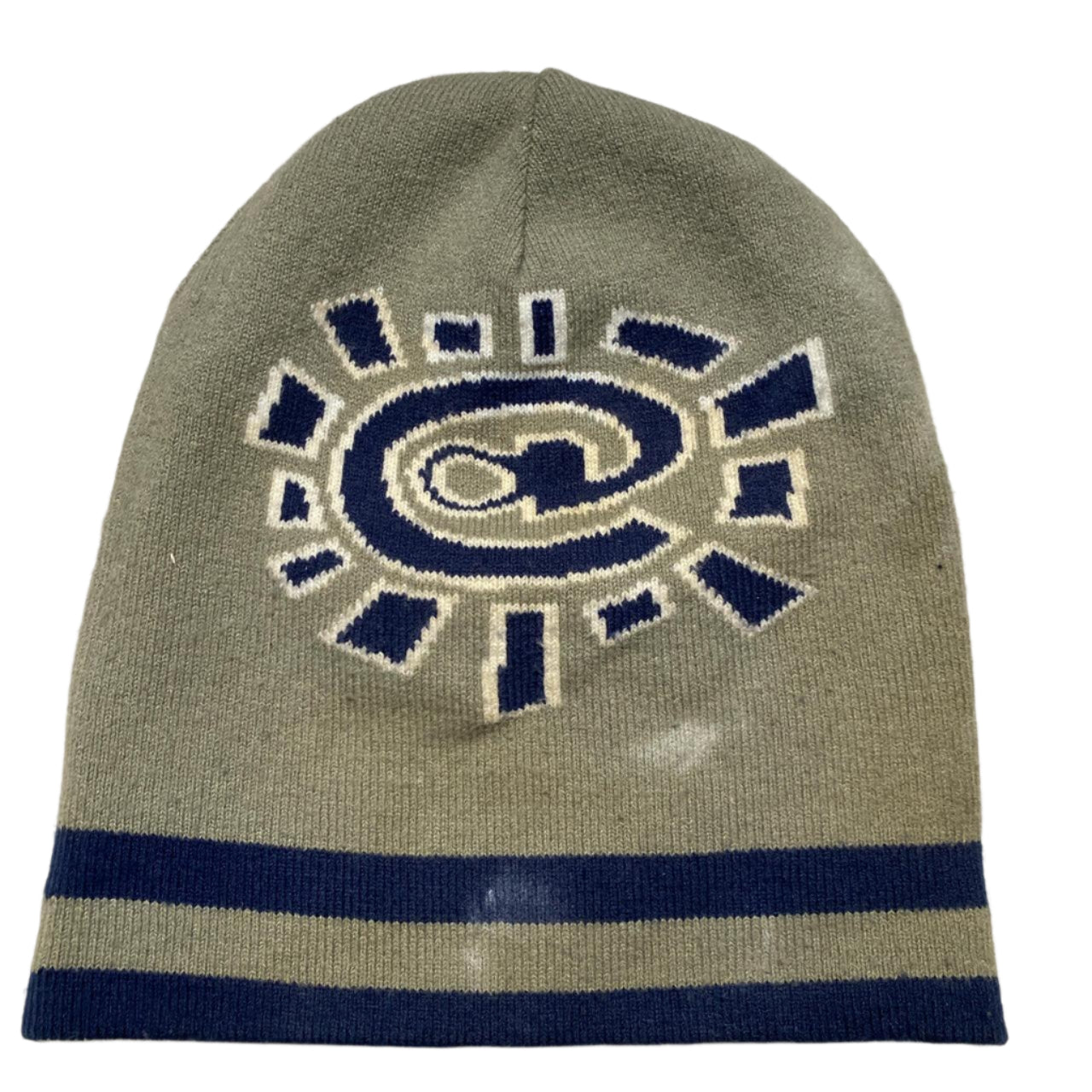 Always Do What You Should Do Khaki Green and Navy Blue Striped Reversible Beanie Hat
