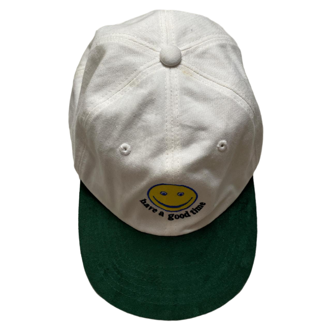 Have a Good Time White Green and Yellow Smiley Cap
