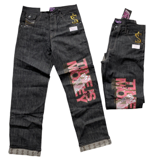 Time Is Money Printed Vintage Jeans (32W)